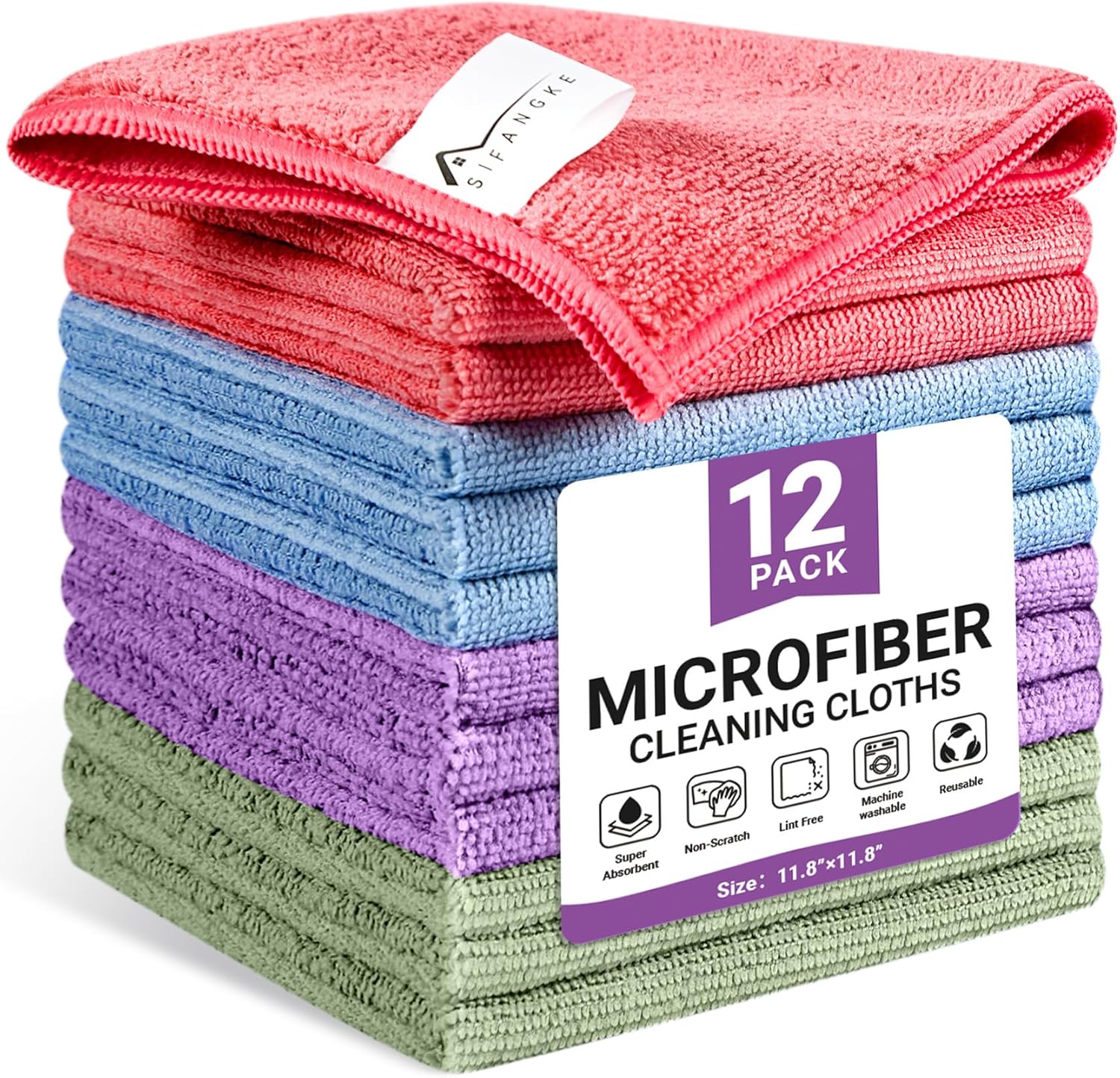 Assorted Microfiber Cleaning Cloths - 12-Pack