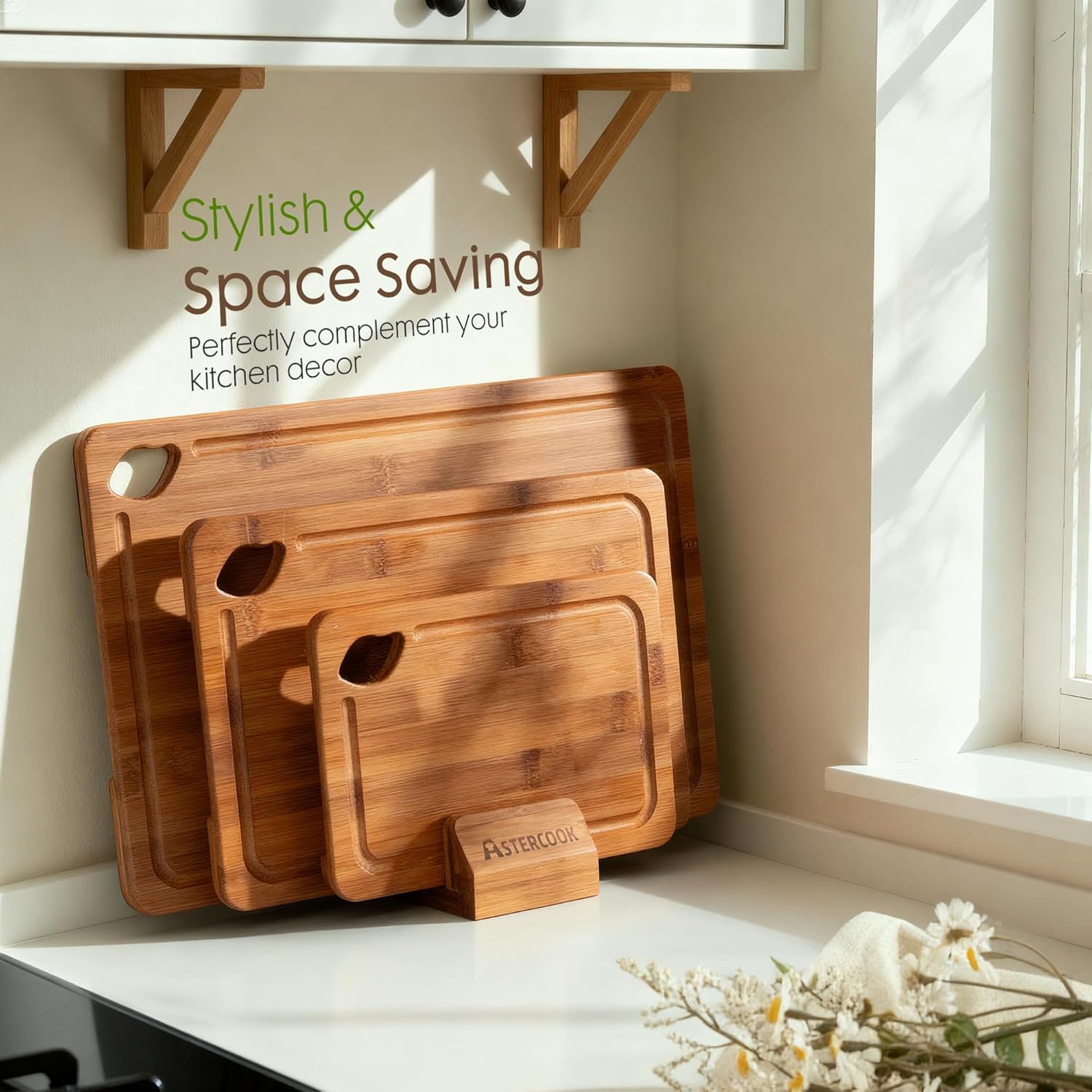 Bamboo Cutting Board Set - 3-Piece with Stand
