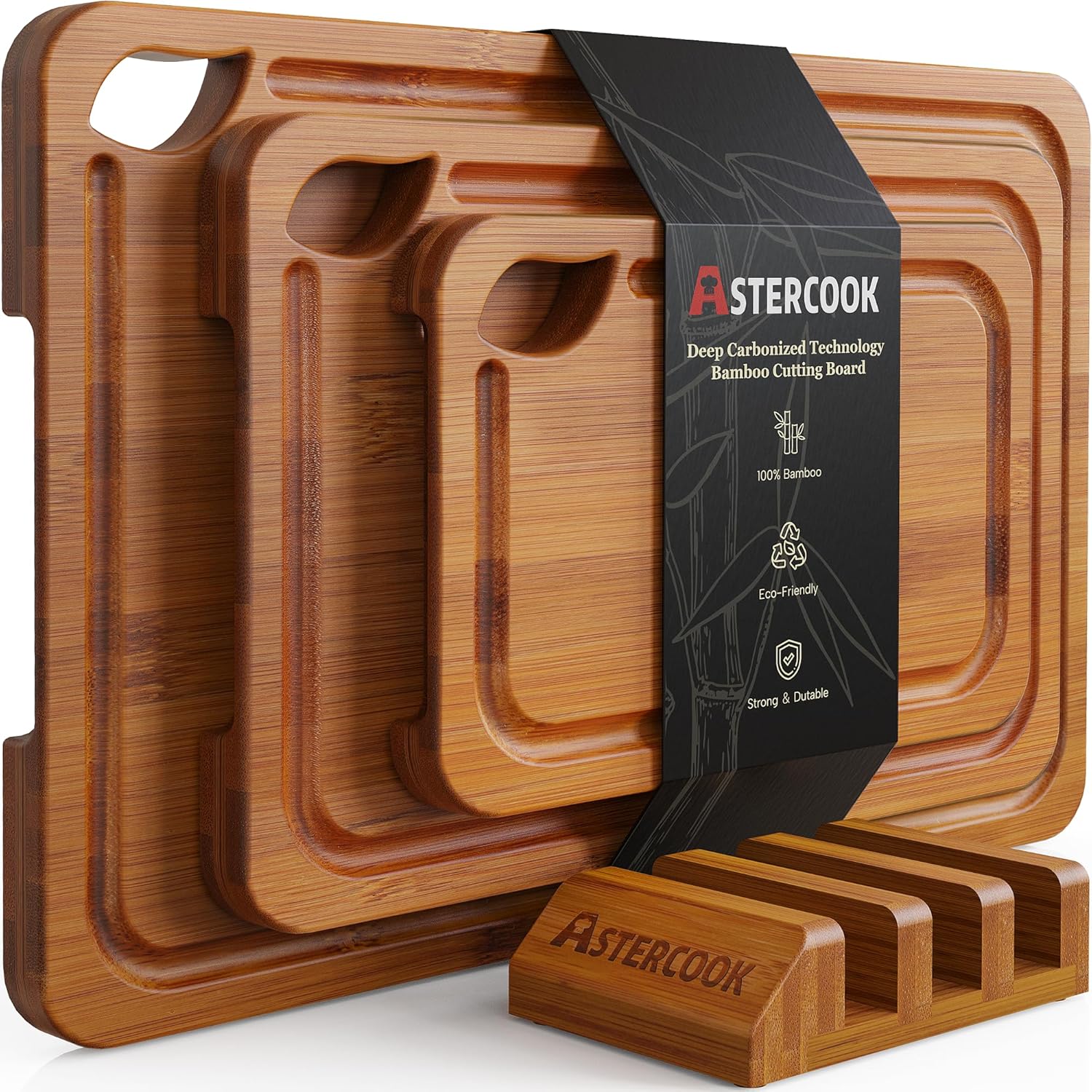 Bamboo Cutting Board Set - 3-Piece with Stand