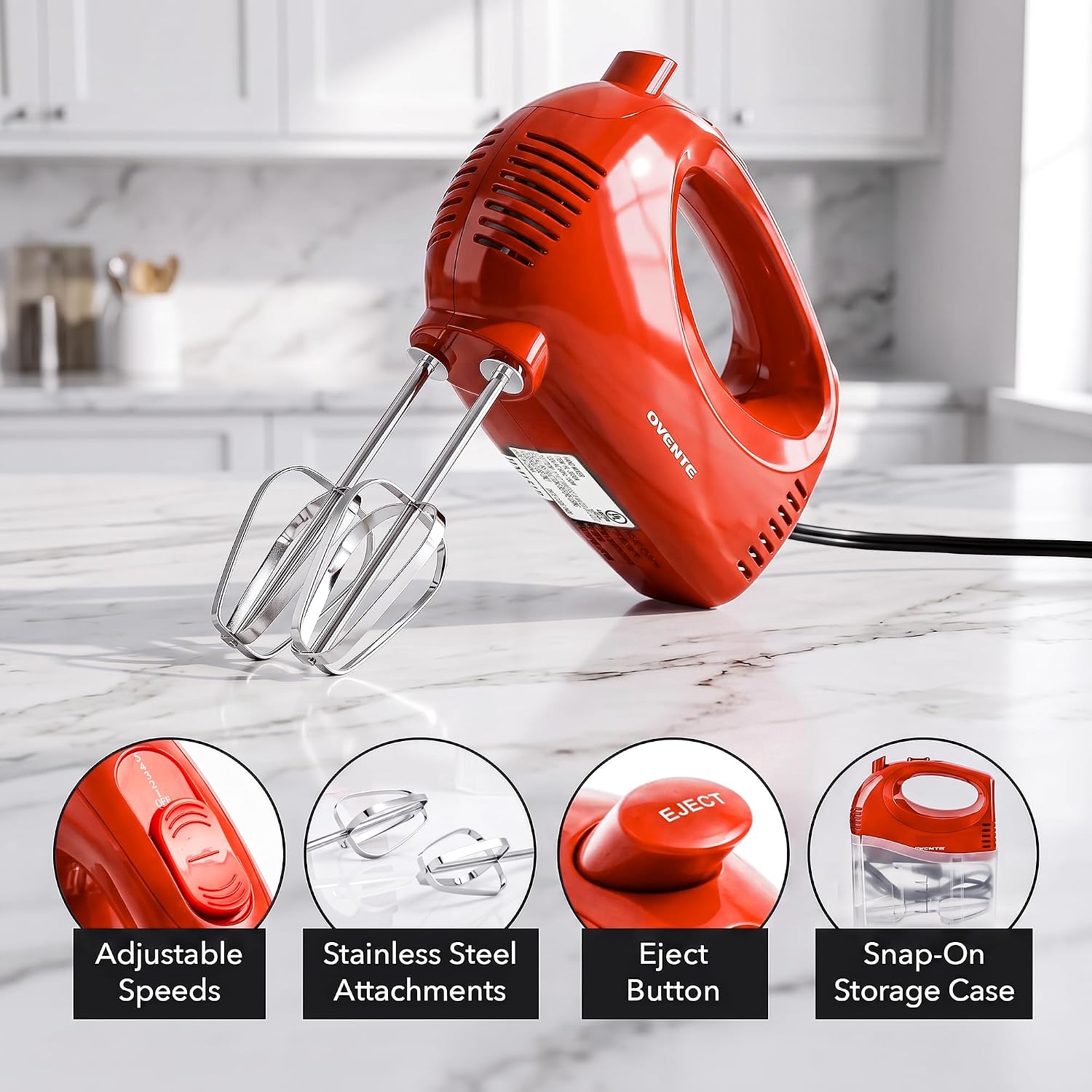 Red Electric Hand Mixer with Storage Case